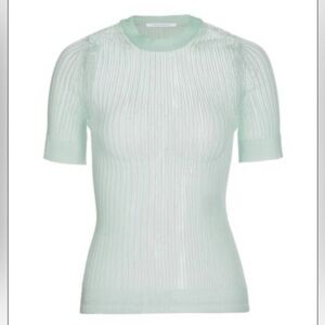 Cecilie Bahnsen Light Green Ribbed Short Sleeve Top